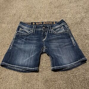 Rock Revival Jean Luna Shorts Womens Size 25 Dark Wash Embellished